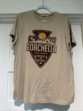 Polagram Coachella Graphic Tee - Beige with Brown and Yellow Print